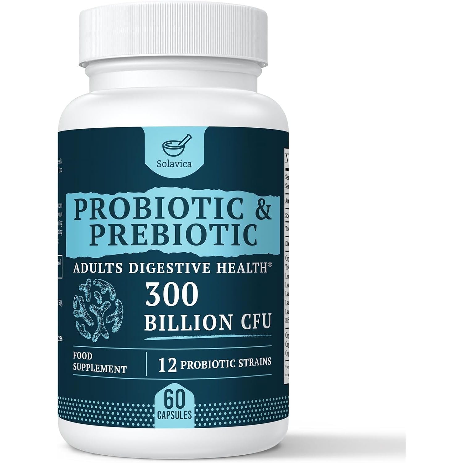 300 Billion CFU Probiotics for Digestive Gut & Immune Health, Advanced Strength Probiotics with 12 Diverse Strains + 3 Prebiotics for Women & Men (60 Count (Pack of 1))