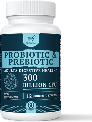 300 Billion CFU Probiotics for Digestive Gut & Immune Health, Advanced Strength Probiotics with 12 Diverse Strains + 3 Prebiotics for Women & Men (60 Count (Pack of 1))