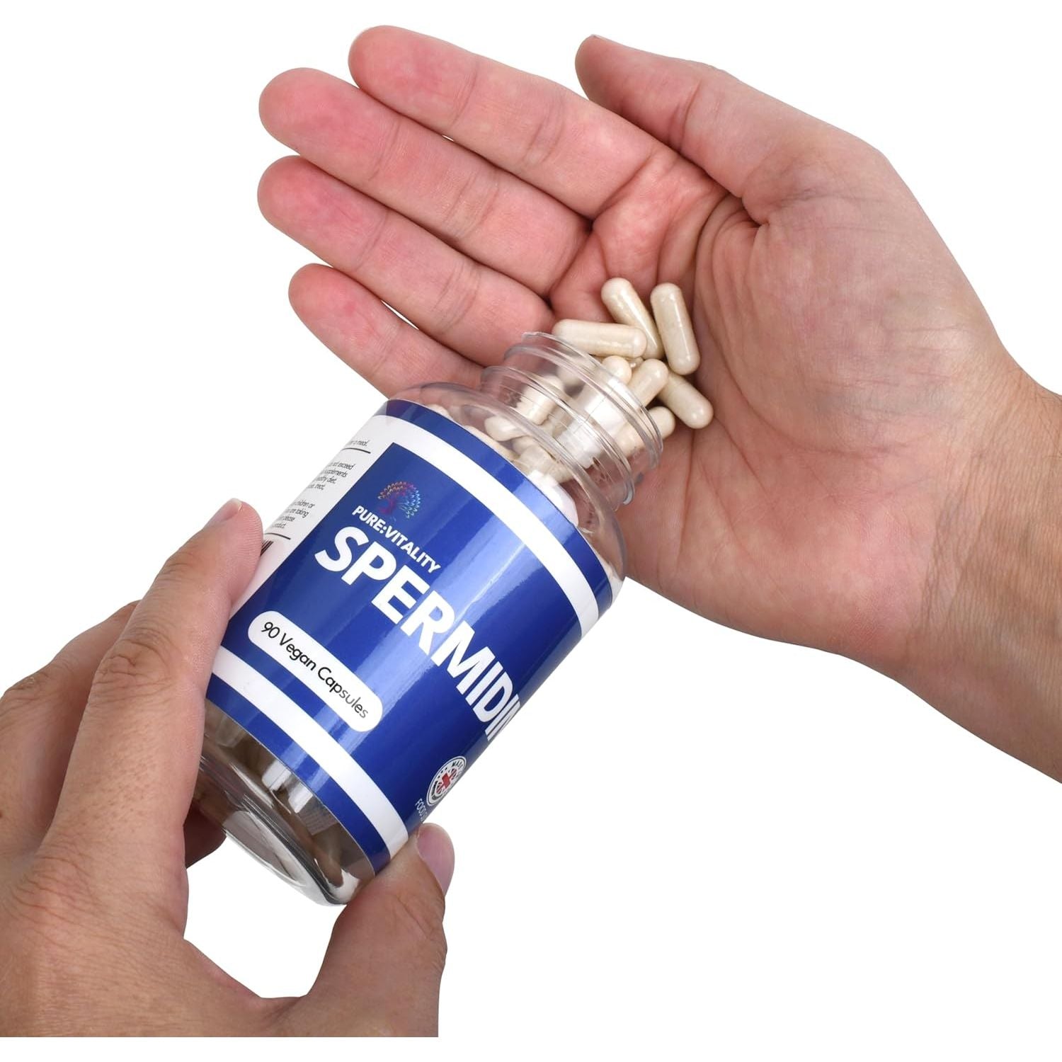 Pure Vitality : Spermidine Trihydrochloride 98% Purity - 90 X 8Mg Vegan Capsules - GMP HACCP Certified - UK Manufacturer - Gluten Free - Lab Tested - Optimal Dosage