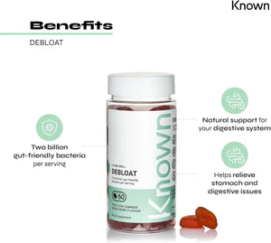 Known Delicious Debloat Gut Support Gummies - 2 Billion CFU Bacillus Coagulans & Vitamin C - Natural Mixed Berry Flavour - 60 Gummies, 1 Month Supply