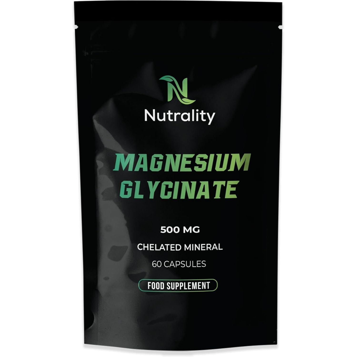 Nutrality Magnesium Glycinate 500Mg | High-Strength Magnesium Complex | Supports Bone Health & Energy Levels | Sleep Aid Promotes Relaxation | 60 Vegan Capsules