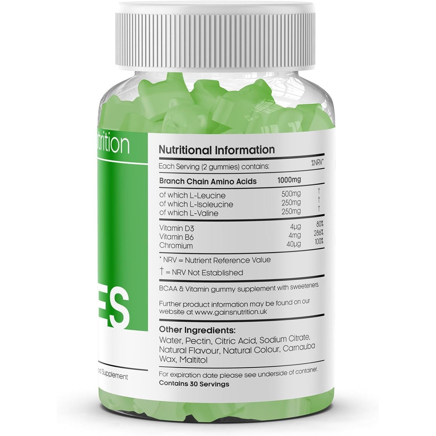 GN BCAA Gummies | 60 BCAA Amino Acid Supplements - 1000Mg Branch Chain Amino Acids per Serving - L-Leucine, L-Isoleucine & L-Valine | Apple Favour, Non-Gmo & Suitable for Vegans and Vegetarians