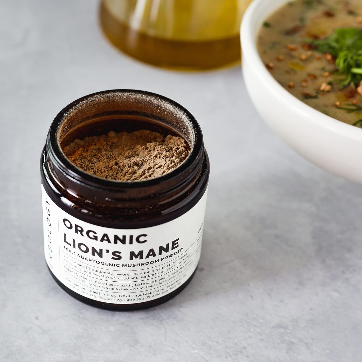 Erbology Organic Lion'S Mane Mushroom Powder 50 Servings - 32% Beta-Glucans - Calm and Focus - Hericium Erinaceus - Small Batch - Sustainably Grown in Europe - Vegan - Non-Gmo - No Added Fillers