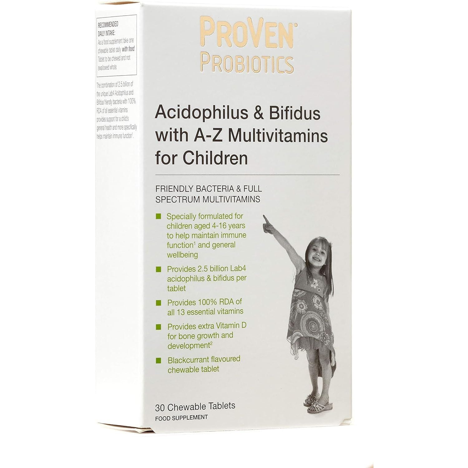 Pro-Ven Probiotics for Children (4-16) A-Z Multivitamins Supplement for Gut Health, Immunity & Energy 2.5 Billion CFU Friendly Bacteria 30 Blackcurrant Chewable Tablets