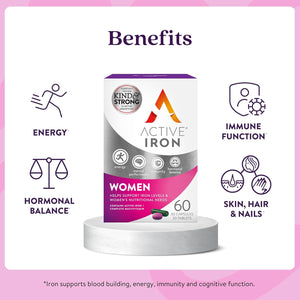 Active Iron Women with Active Multivitamin Supplement 17 Mg, High Strength B Vitamins, Non-Constipating, 30 Iron Capsules & 30 Active Multivitamins, 1 Month Supply