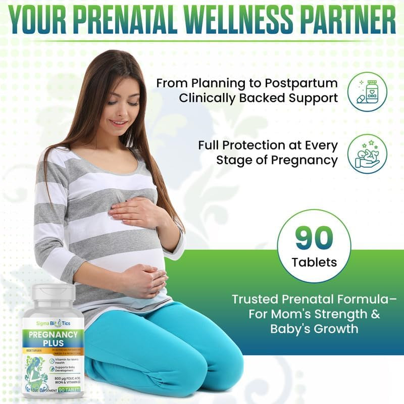 Sigmabiotics Pregnancy Multivitamin | 800 Μg Folic Acid, Iron, Vitamins D3 and C, Omega-3, B Complex, Zinc and Probiotics, Prenatal Support for Mom’S Energy, Immunity, and Baby'S Growth | 90 Tablets