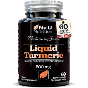 Novasol® Curcumin - Liquid Turmeric with Vitamin D - 60 Vegetarian Capsules - 185X More Bioavailability - High Strength Tumeric Supplement - Made in the UK - Nu U Nutrition