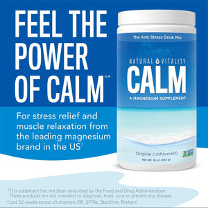 Natural Vitality Natural Calm - RLS - Restless Legs - Relaxation - Stress - Muscle Cramps - Tension - Unwind - Amazing Taste - Unflavored - 453 Grams