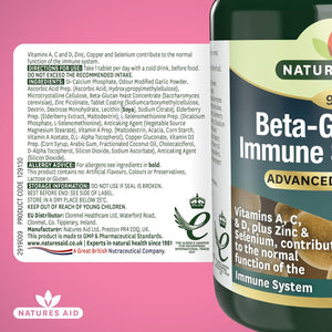 Natures Aid Beta Glucans Immune Support Supplement - Vitamin C, D3, A, Zinc, Selenium, Garlic & Elderberry - Immune System Support for Adults - Vegan, Gluten Free, Non-Gmo - 90 Tablets