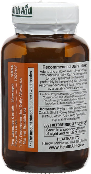 Healthaid Psyllium Husk, Fibre, 1000Mg 60 Vegan Capsules