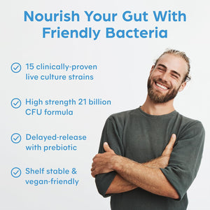 Purolabs Probiotic Complex for Gut Health | High Strength Probiotic for Men and Women | 21 Billion CFU with Prebiotic | 30 Vegan Capsules | Made in the UK