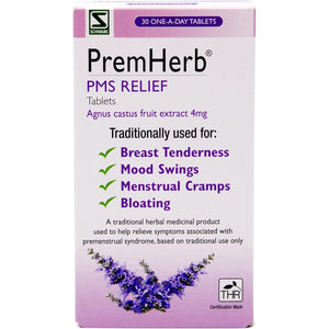 Schwabe Pharma - Premherb PMS Relief - Agnus Castus Fruit Extract 4Mg - Traditionally Used for Relief of Breast Tenderness, Mood Swings, Menstrual Cramps, Bloating - 30 Tablets