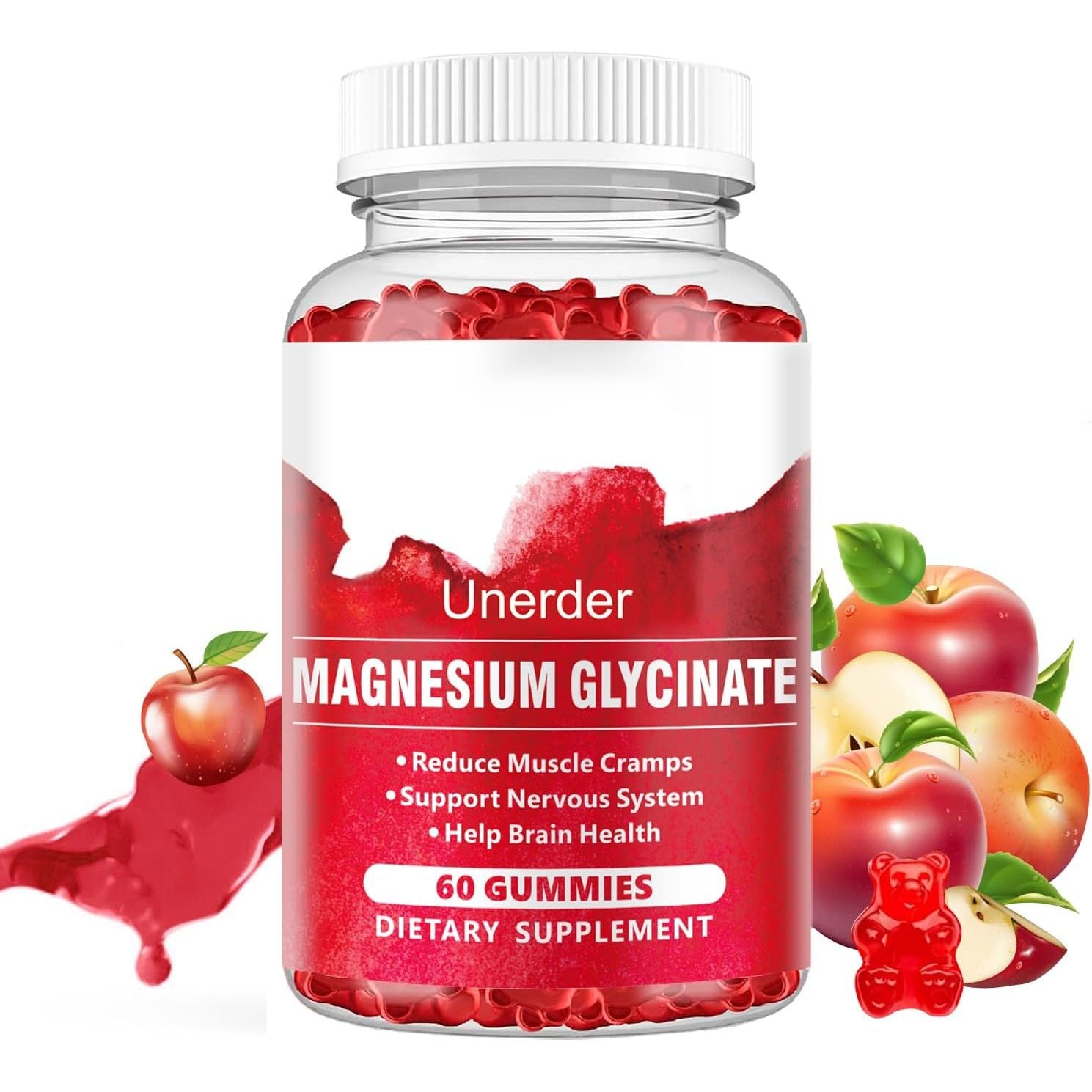 Magnesium Glycinate Gummies - 400Mg High Absorption Formula for Sleep, Stress Relief & Muscle Health - Apple Flavor, 30 Days Supply for Adults,Non-Gmo