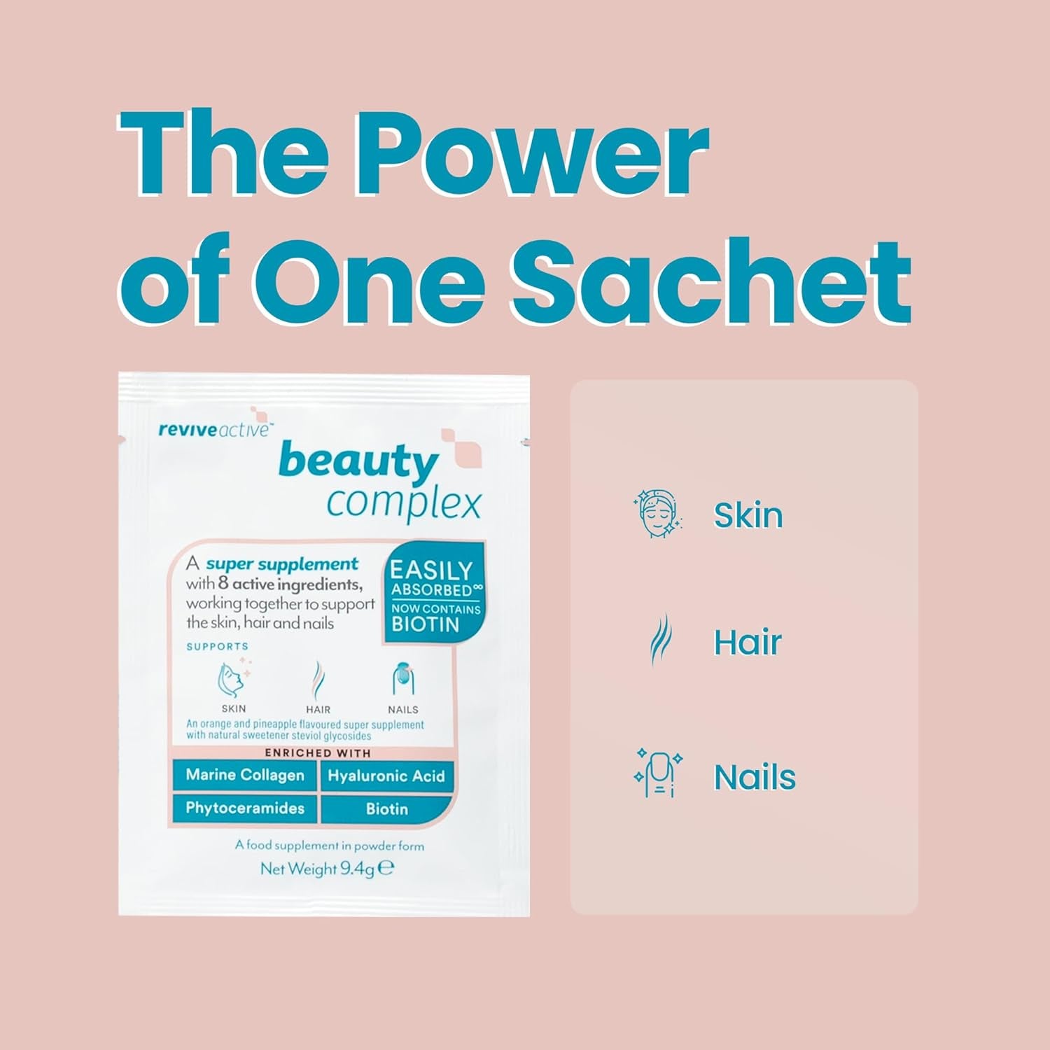 Beauty Complex Collagen Super Supplement by Revive Active - 8 Active Ingredients to Support Skin, Hair & Nails - Marine Peptides, Hyaluronic Acid, Vitamin C, Phytoceramides & Biotin 30 Day Supply