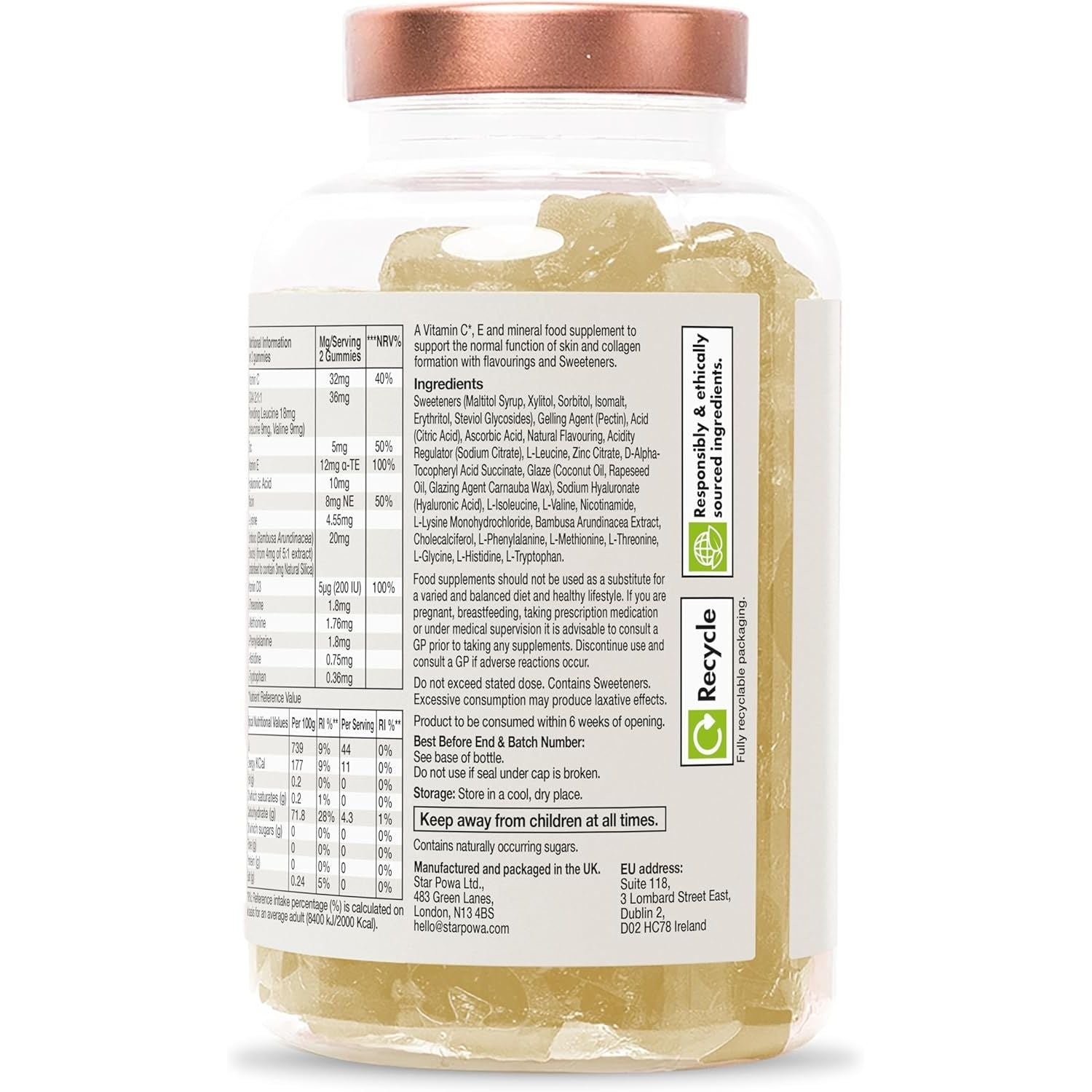 Starpowa Collagen Gummies for Women - Health & Skin Supplements for Healthier Skin, Joints, Hair & Nails - Vitamin C, Hyaluronic Acid & Bamboo Silica - Boosts Collagen Production - Lemonade, 60 Chews