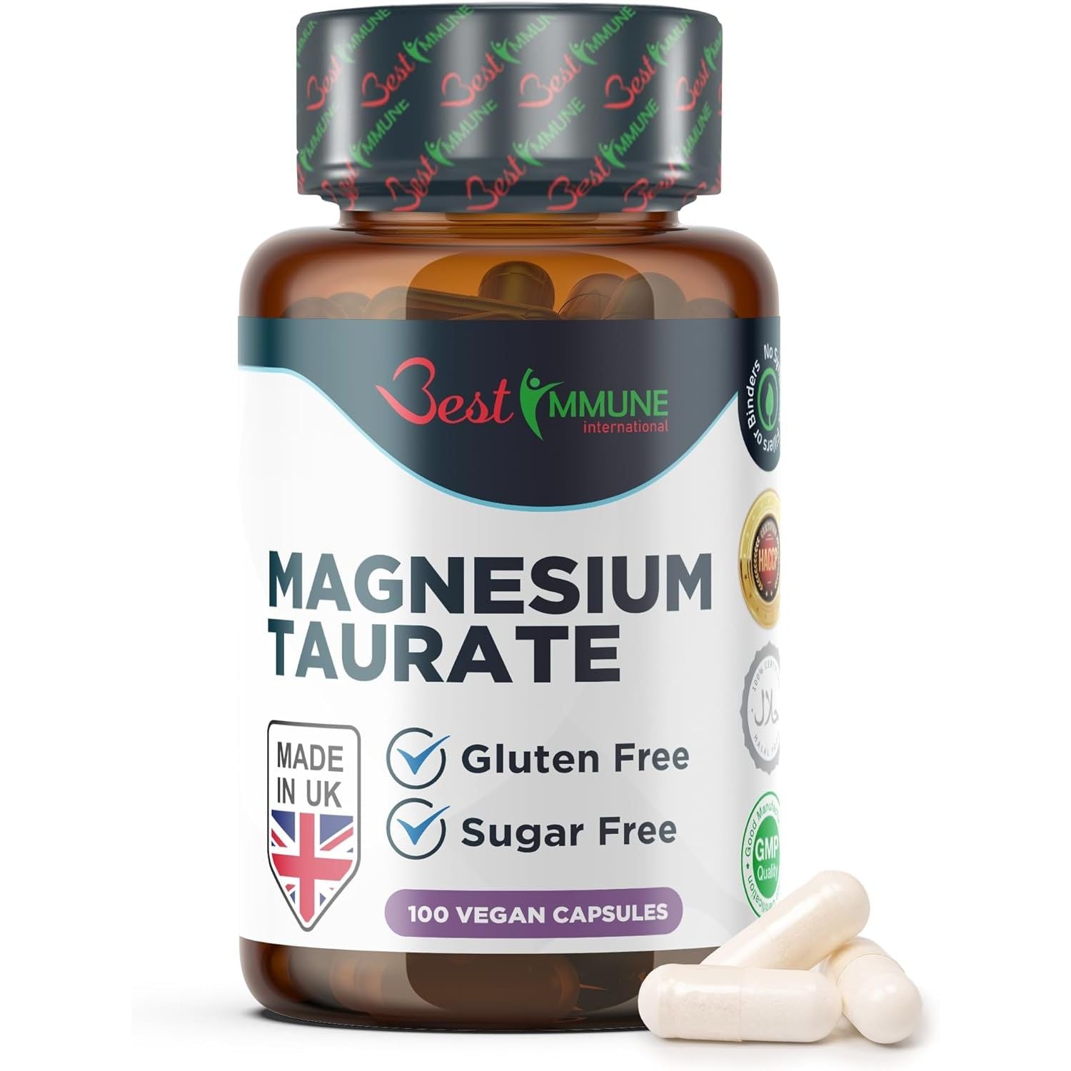 Best Immune, Magnesium Taurate 500Mg Supplement - Strength Balanced Formula for Absorption, Bioavailability, Support Energy & Muscle Function, for Men Women, 500 Mg 100 Capsules, 100 Days Supply