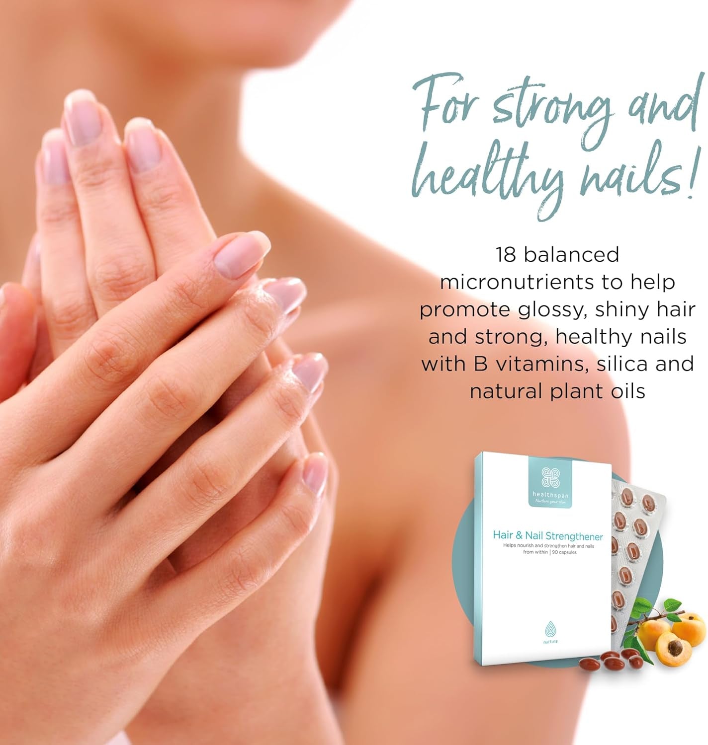 Healthspan Hair & Nail Strengthener (45 Days Supply) | Promote Glossy, Shiny Hair and Strong & Healthy Looking Nails | 18 Balanced Micronutrients | with Optimsm & Vitamin B-Complex | Vegetarian