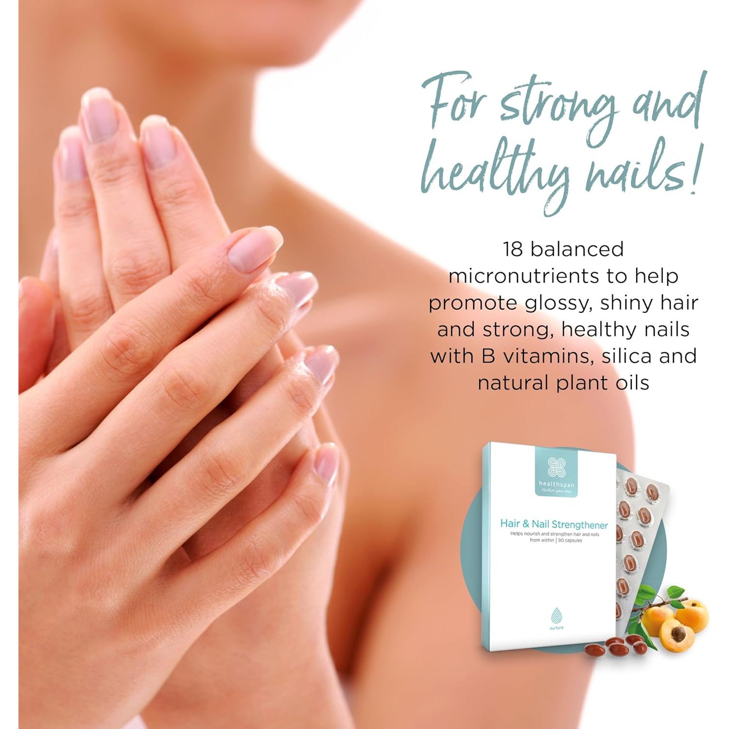 Healthspan Hair & Nail Strengthener (45 Days Supply) | Promote Glossy, Shiny Hair and Strong & Healthy Looking Nails | 18 Balanced Micronutrients | with Optimsm & Vitamin B-Complex | Vegetarian