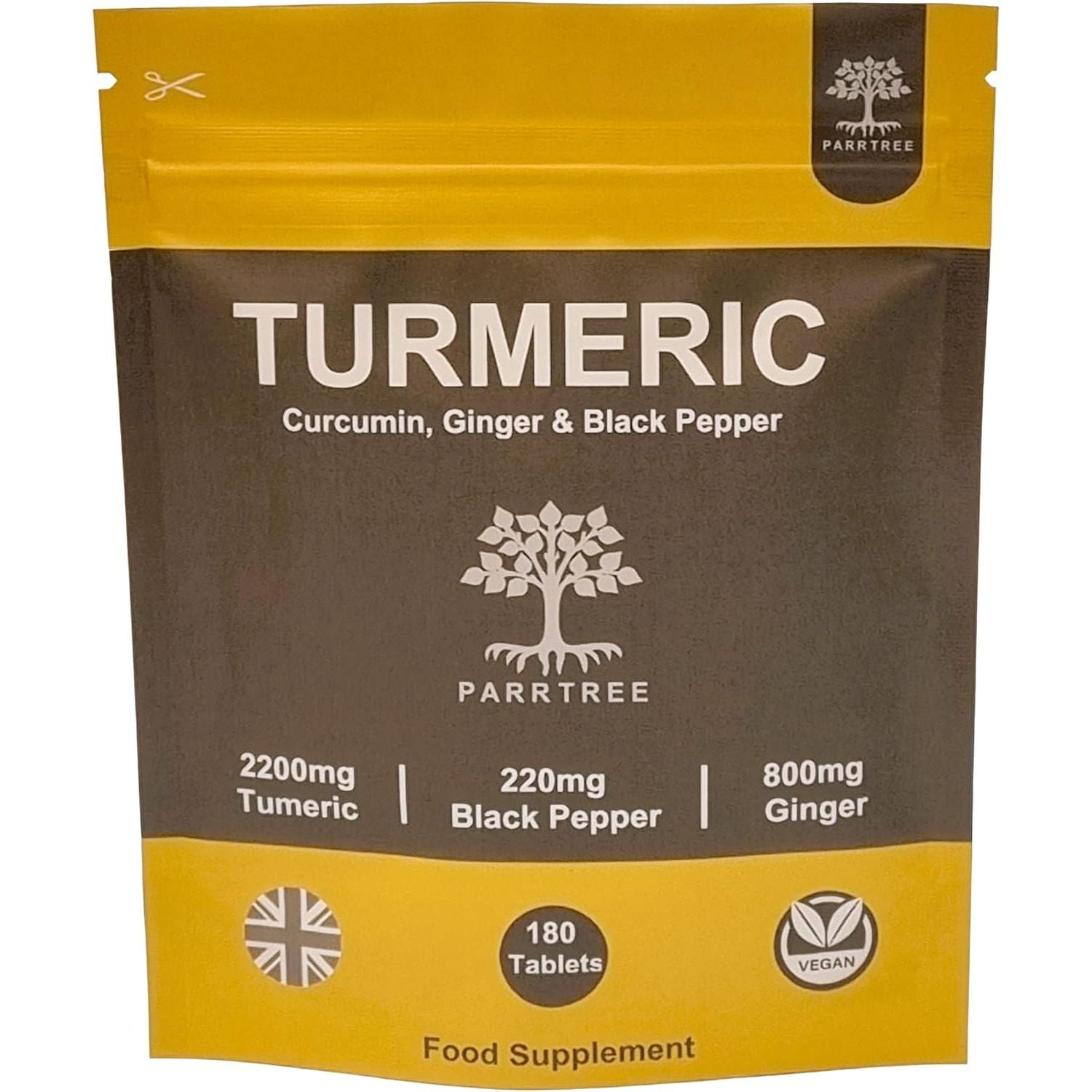 Turmeric Tablets 2200Mg with Black Pepper and Ginger - 180 Tablets - High Strength 95% Curcumin Supplement - Tablets Not Capsules - Vegan and Gluten Free - Made in the UK