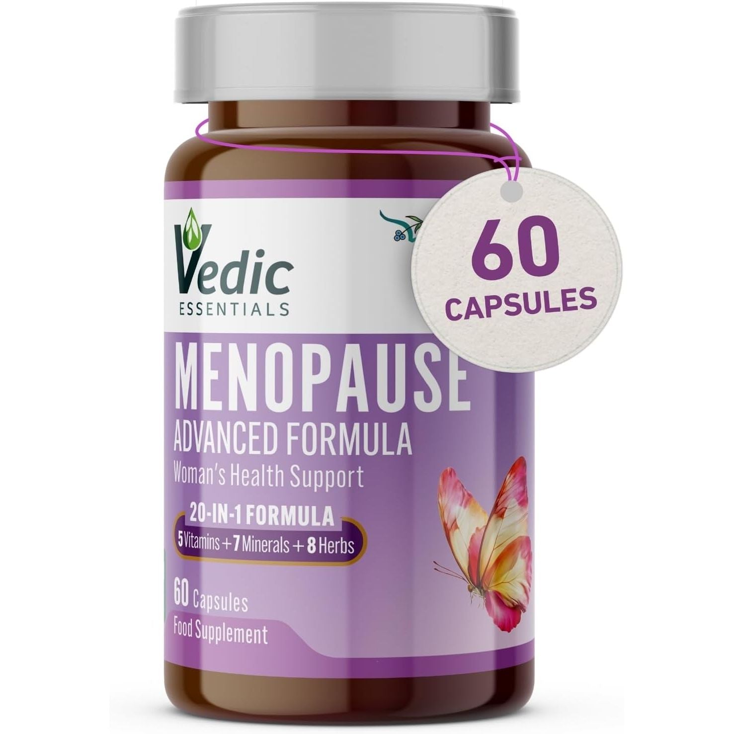 Vedic Menopause Supplement | 20 Vitamins, Minerals & Herbs- Red Clover, Sage, Primrose, Flaxseed, Ginseng | Perimenopause, Menopause Support- Hot Flashes Relief, Mood Swings, Fatigue | UK Made, Vegan