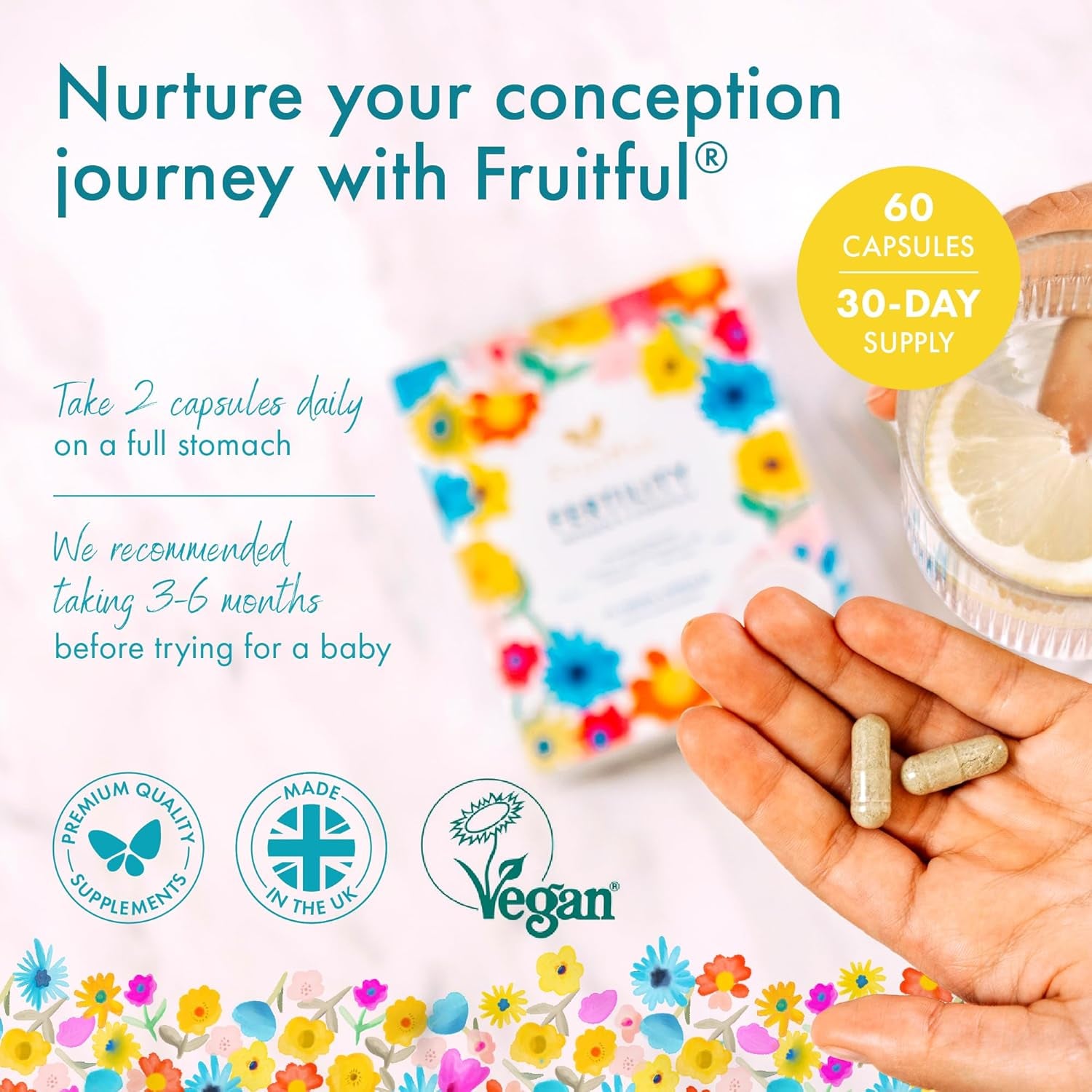 Fruitful Fertility Supplements for Women – Prenatal & Pregnancy Vitamins with Folic Acid Vitamin D & Coenzyme Q10 – Supports Natural Conception & Reproductive Health – 60 Capsules