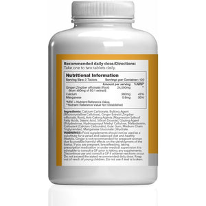 Ginger Tablets | Supports Joints, Bones & Energy | with Added Calcium & Manganese | 240 High-Strength Tablets = 4 Months’ Supply | Joint and Digestive Support | Gmp-Certified & Uk-Made