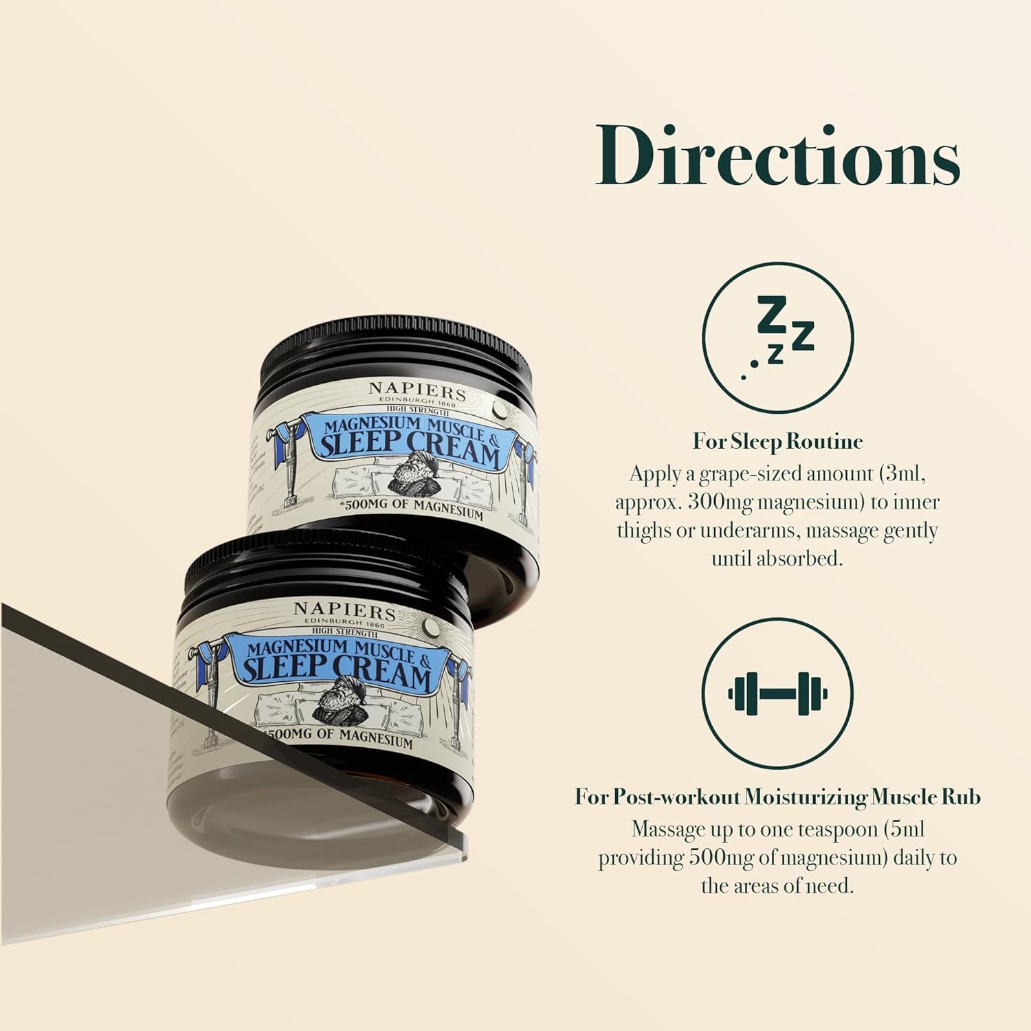 Napiers High-Strength Magnesium Muscle & Sleep Cream - 500Mg Zechstein Magnesium per 5Ml, Lavender & Ylang Ylang, Moisturising Peach Kernel Oil - 100Ml