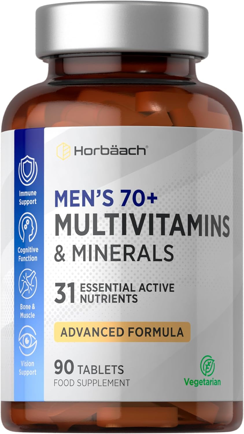 Multivitamin Tablets for Men and Women 70 plus | 90 Count | with 32 Essential Vitamin and Minerals for 70+ | Suitable for Vegetarians | by Horbaach
