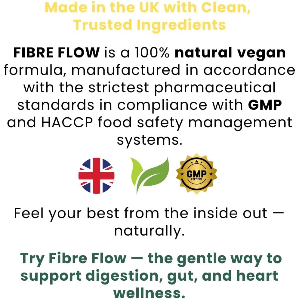 Psyllium Husk Fibre Flow Supplement with Probiotics | 120 Vegan Capsules | Daily Gut, Digestive & Heart Health Support | Natural Stool Fibre Boost HERA Vitality
