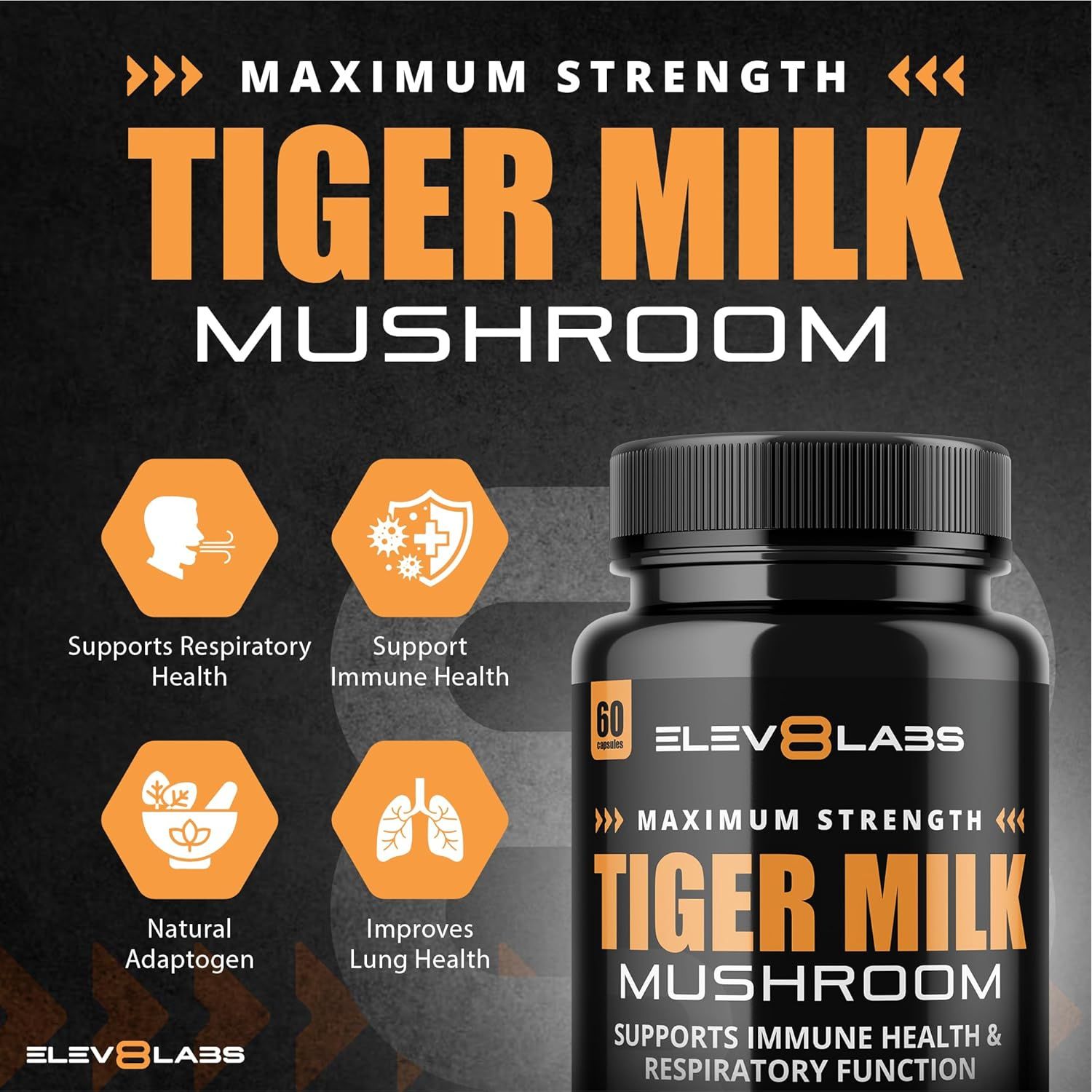 Tiger Milk Mushroom Capsules 1000Mg - High Strength | 60 Capsules | Natural Adaptogen for Immunity & Respiratory Health | Supports Daily Wellness & Vitality | 1 Month Supply, 2 a Day
