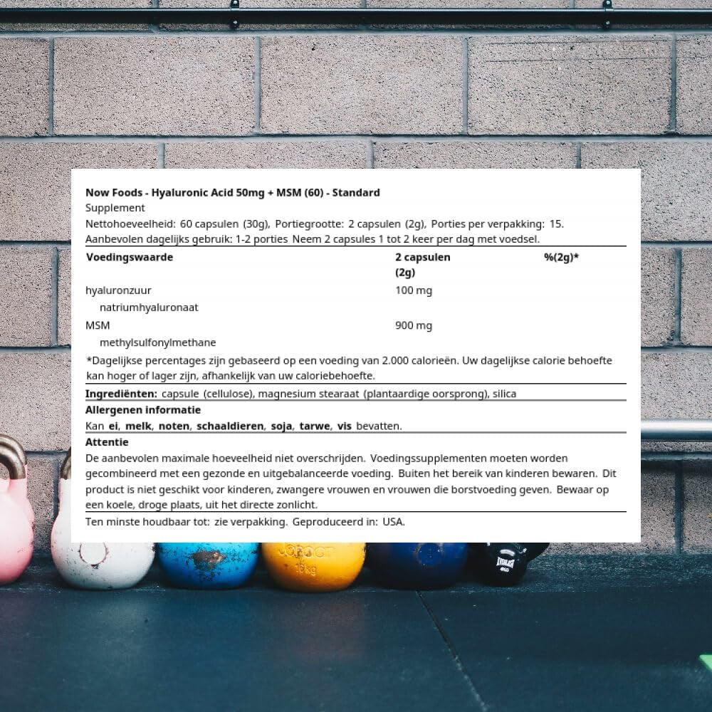 Now Foods Hyaluronic Acid Capsules plus MSM Standard, 50 Mg, 60-Count