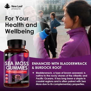Sea Moss Gummies - Enriched with Irish Sea Moss, Burdock Root and Bladderwrack - High Strength 3000Mg Vegan Gummy - Seamoss Gummies Made in UK by New Leaf 60 Gummys