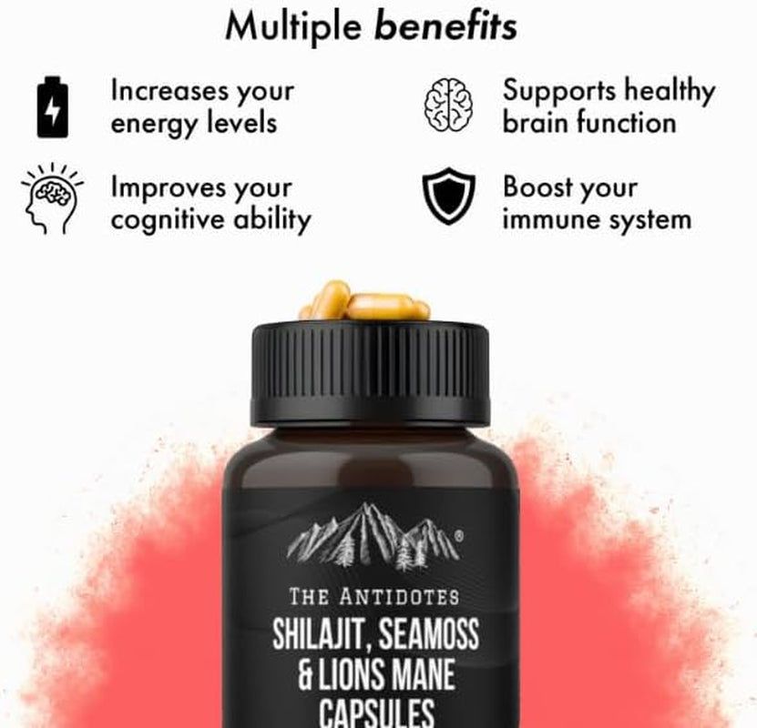 The Antidotes Shilajit, Seamoss and Lions Mane Capsules - 60 Vegan Capsules