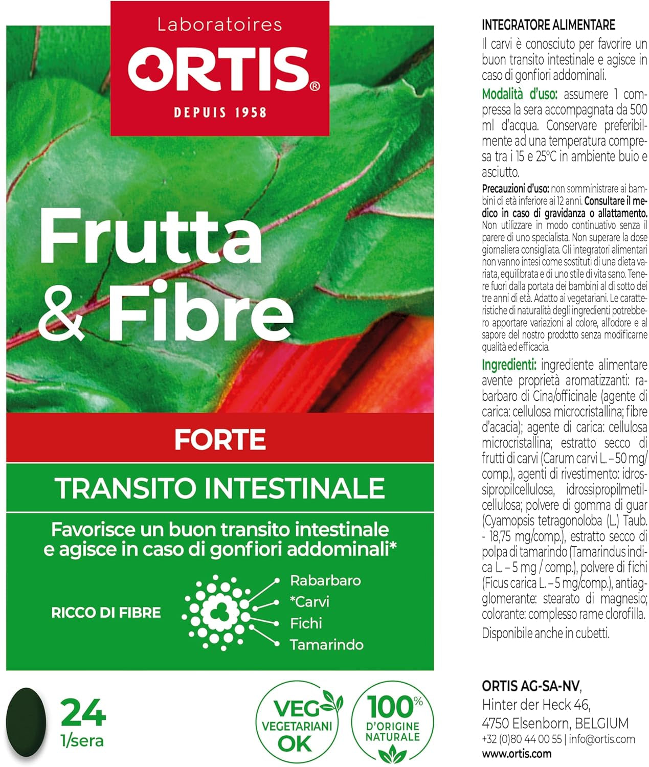 Ortis Frutta&Fibre Forte Integratore Transito Intestinale 24 Compresse