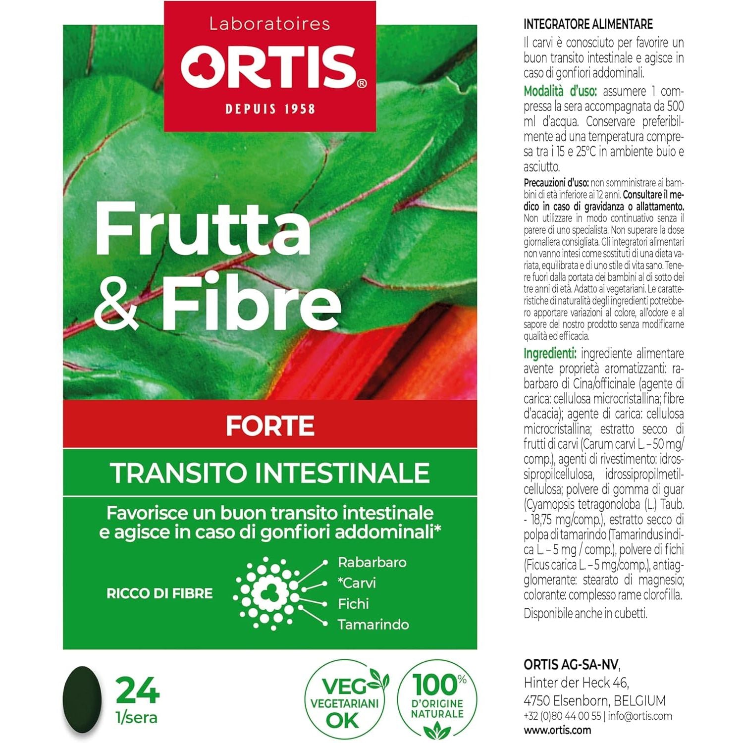 Ortis Frutta&Fibre Forte Integratore Transito Intestinale 24 Compresse
