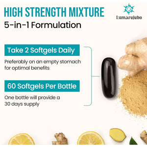 Lumarejebo Liposomal Vertigo Softgel 1600Mg, Inner Ear Balance Supplement with Ginger & Ginkgo Extract for Adults, Motion Sickness & Dizziness Balance, 60 Softgels (Pack of 1)