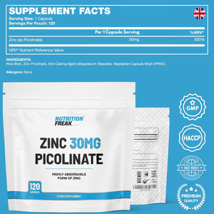Zinc 30Mg as Picolinate 120 Capsules Made in the UK by Freak Athletics