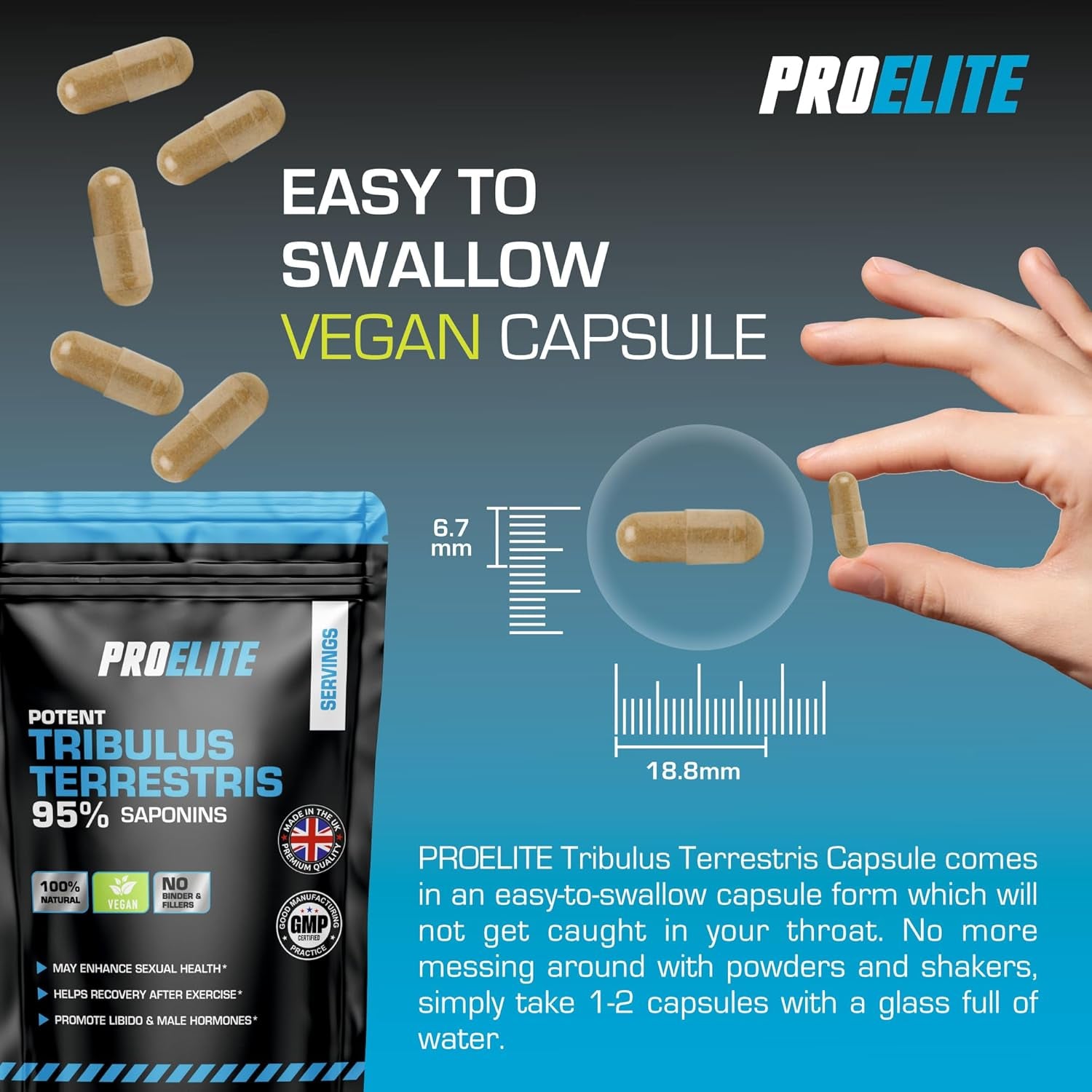 Tribulus Terrestris Extract 8500Mg 180 Vegan Capsules 95% Saponins - Test Booster Pills Increase Testosterone for Muscle Growth, Strength Tribulus Terrestris Tablets Powder Alternative by PROELITE