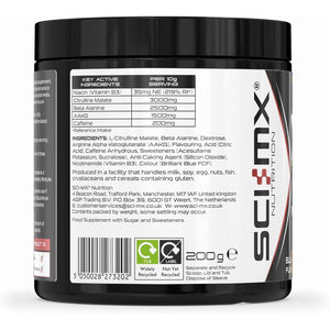 SCI-MX - Total Pre Workout - Blue Raspberry Flavour - 2500Mg Beta Alanine • 3000Mg Citrulline Malate • 200Mg Caffeine • Niacin for Fatigue - 200G