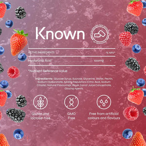 Known Delicious Hyaluronic Acid Gummies - 100Mg of HA - Supports Skin Hydration - Natural Mixed Berry Flavour - 60 Vegan Gummies, 2 Months Supply