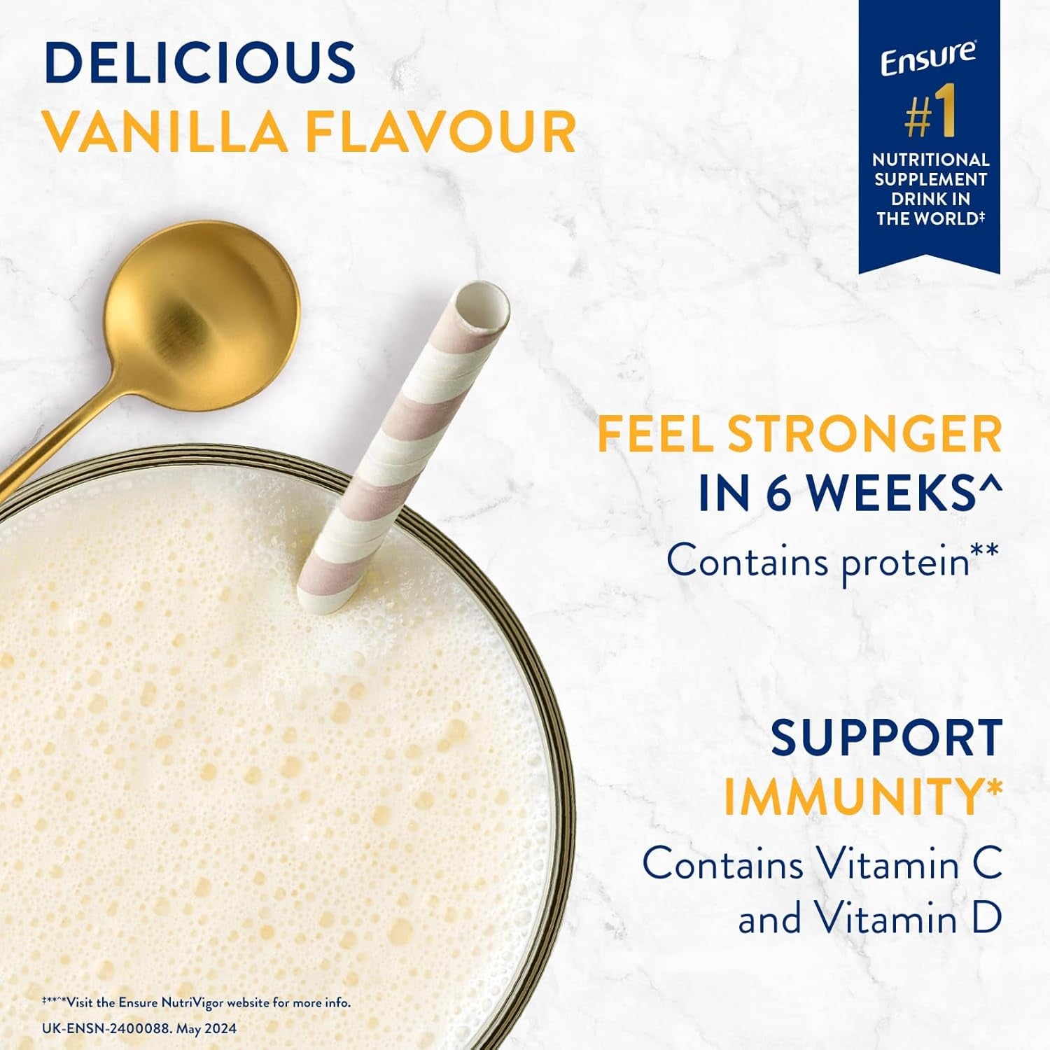 Ensure Nutrivigor Nutritional Shake – Vanilla Flavour – 850G – Food Supplement with Protein, HMB & 27 Vitamins & Minerals – Supports Strength, Energy & Immunity – with Vitamin D, C & B