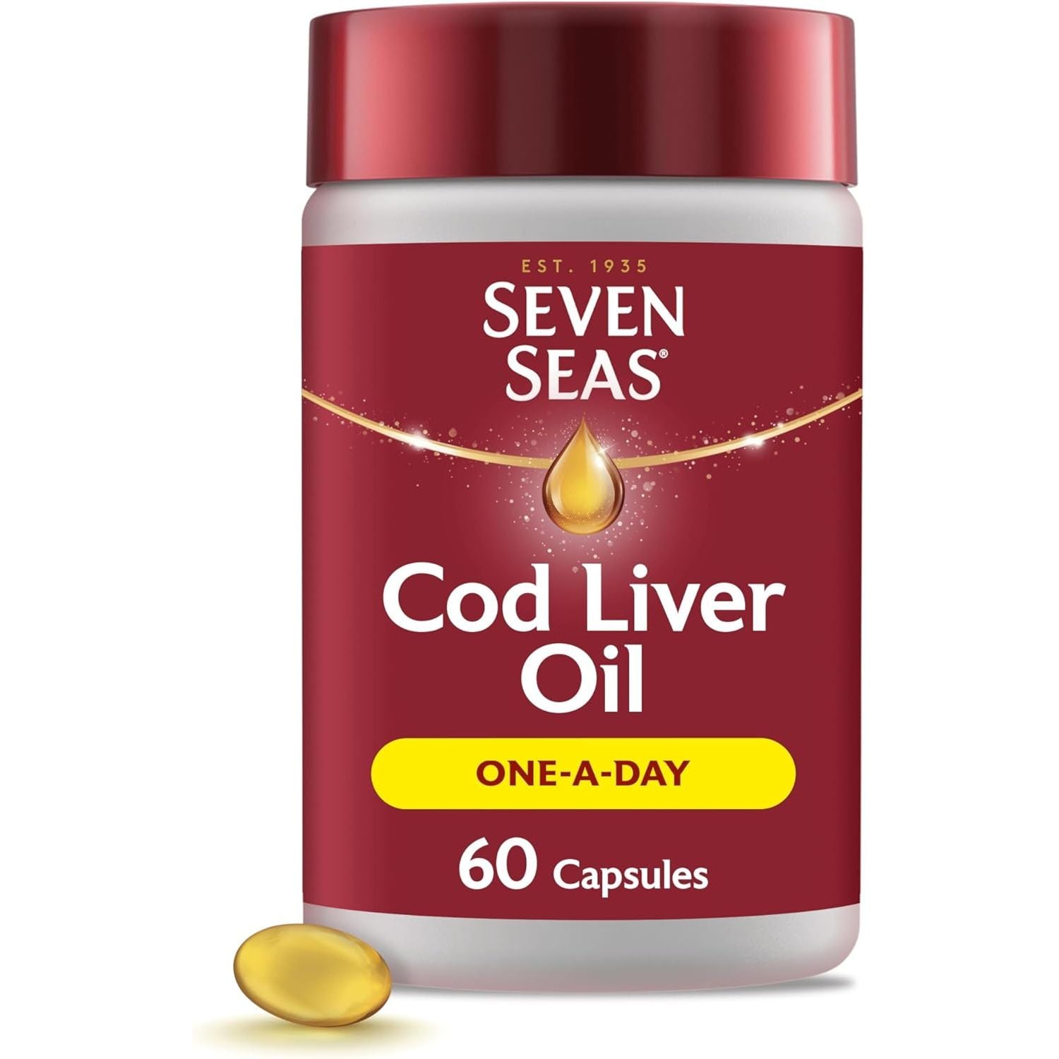 Seven Seas Cod Liver Oil One-A-Day Omega-3 Fish Oil and Vitamin D, 60 Capsules, 2 Months Supply