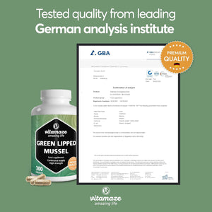 Green Lipped Mussel 1500Mg- Omega 3 & Glycosaminoglycanes- 300 Capsules Pure New Zealand Green Lipped Mussel Powder - Supplement for Cartilage and Joints - German Quality