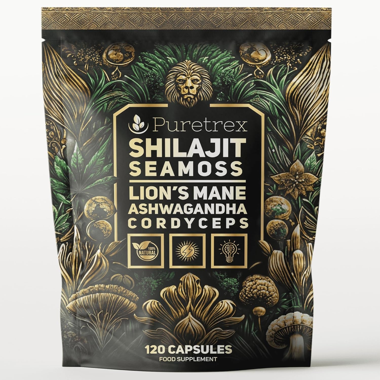 Shilajit Seamoss Capsules with Lion'S Mane, Ashwagandha, and Cordyceps – 120 Vegan Capsules for Energy, Focus, and Wellness
