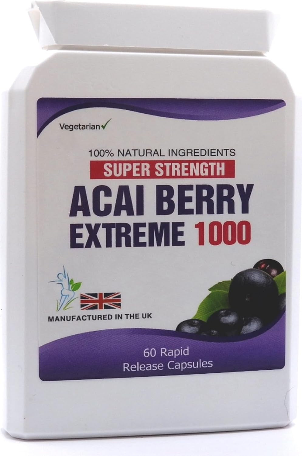 Acai Berry Extreme 1000 Pure Detox 60 Capsules Weight Management Supplement