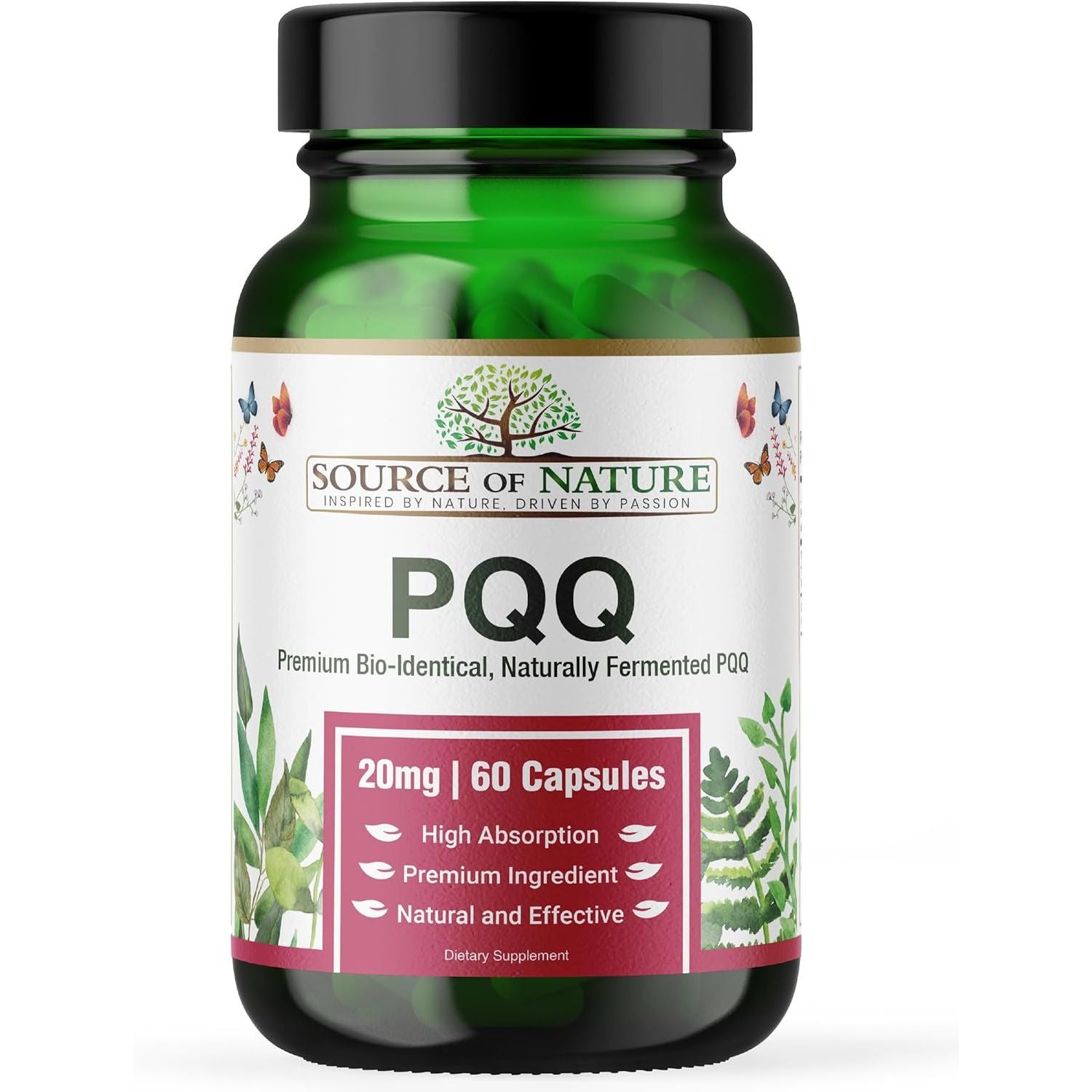 Source of Nature® | 20Mg PQQ | 60 Capsules | 2 Month Supply | Premium Bio-Identical Pyrroloquinoline Quinone| High Dose | No Unwanted Additives | Made in DK | 3Rd Party Tested