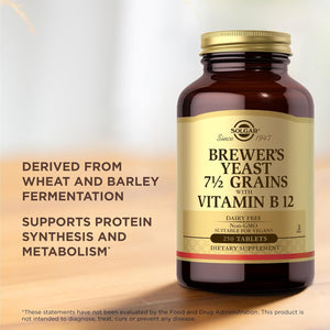 Solgar Brewer'S Yeast with Vitamin B12 Tablets - Rich Source of Protein, Vitamins, Minerals and Acids - Healthy Nervous System - Vegan,250 Count (Pack of 1)