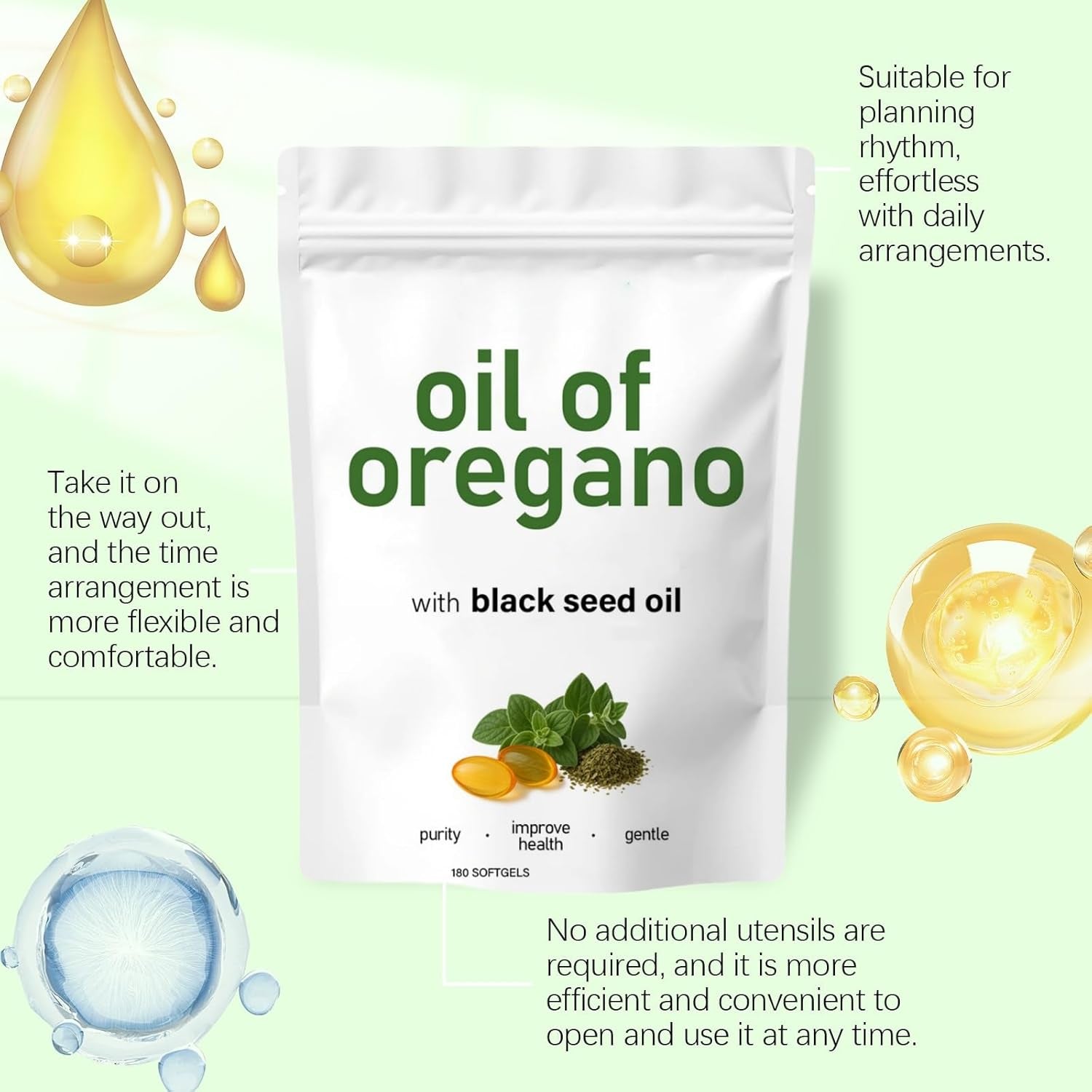 Oil of Oregano Softgels,Blackseed Oil Organic Ca/Psules,O/Il of Oregano with Black Seed Oils,2 in 1 Oregano O/Il with Black Seed Oi/L,Origano Organic Oi/L Ca/Psules,Safety of Ingredient,For Women Body