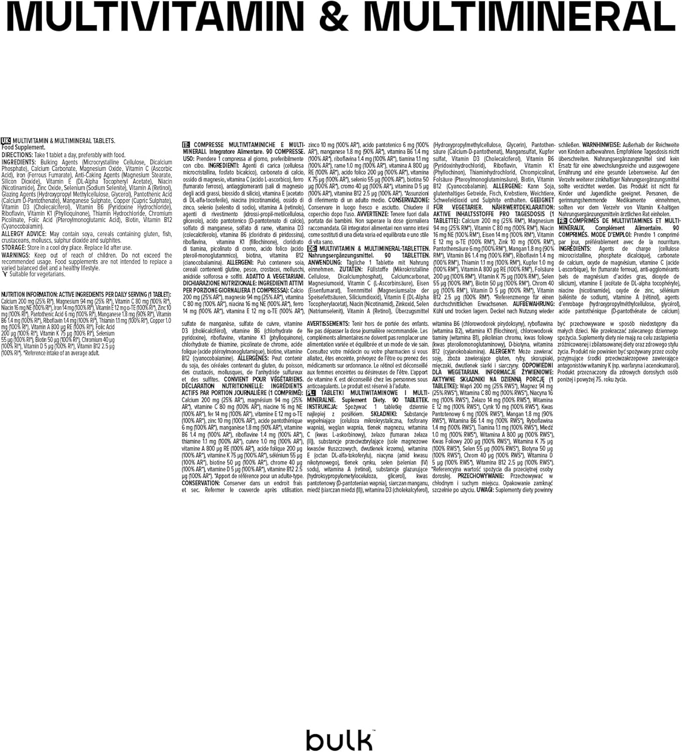 Bulk Multivitamin and Multimineral One a Day Tablets, with 21 Vitamins and Minerals, 90 Tablets, 90 Servings, Packaging May Vary