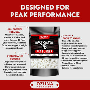 OZUNA NUTRITION Fat Burners Keto Extreme T6 Fast Weight Loss Pills Diet Slimming | 60 Capsules